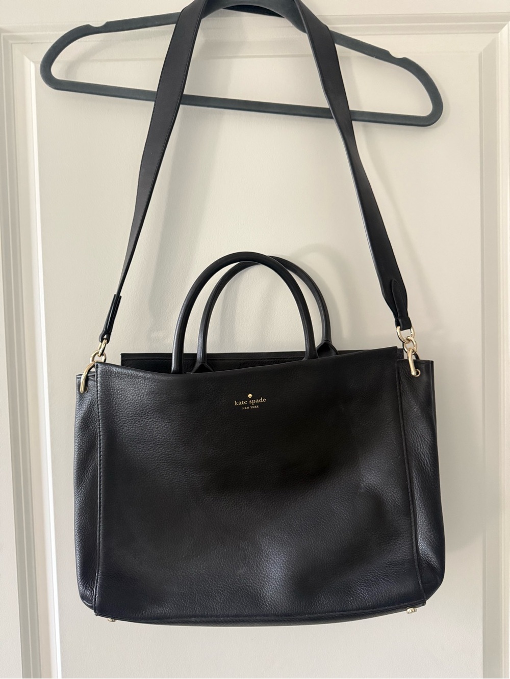 kate spade Black Leather Shoulder Tote with Crossbody Strap